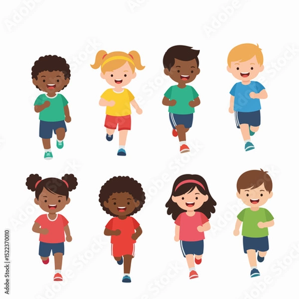 Obraz Cheerful children running, diverse group of active kids