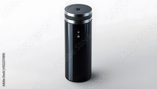 Fototapeta Sleek, cylindrical black container with metallic accents.