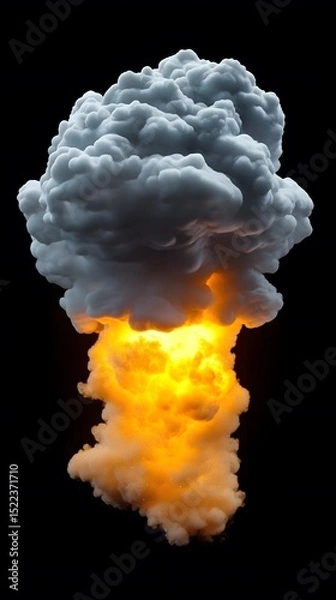 Obraz Explosion cloud with vibrant flames against a black background.
