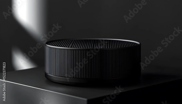 Fototapeta Modern black circular object on a dark surface.