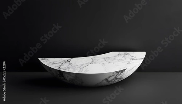Fototapeta Elegant, curved marble platform on a dark backdrop.