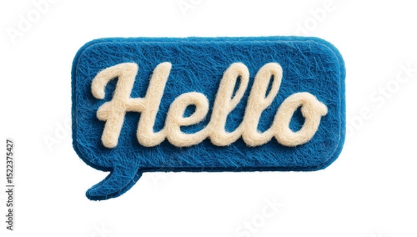 Fototapeta A blue speech bubble with the word hello written in white cursive on a white background clearly visible