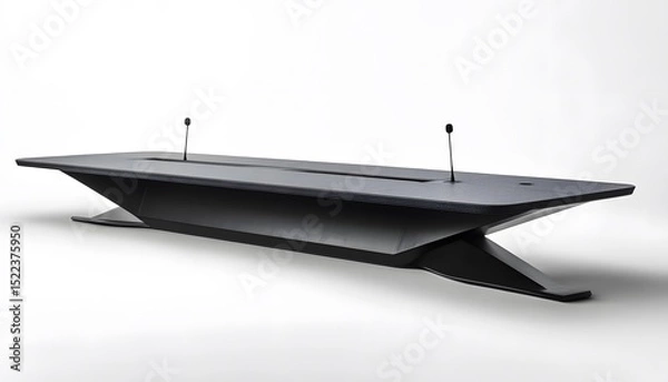 Fototapeta Modern conference table with integrated microphone stands.