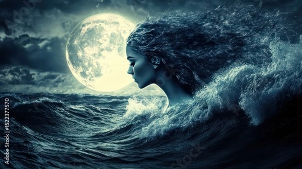 Fototapeta Ocean Siren Under the Moonlight By Generated AI