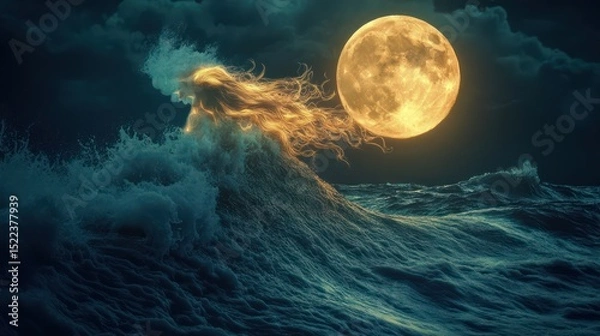 Fototapeta Ocean Siren Under the Moonlight By Generated AI