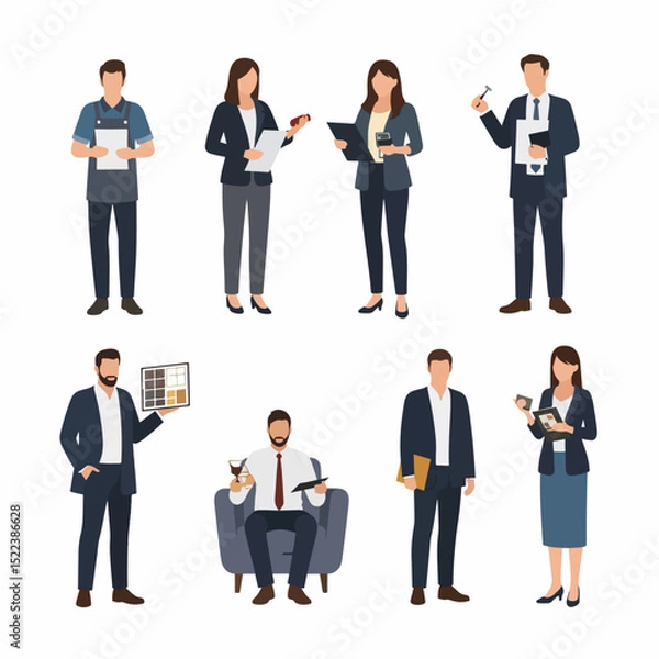 Obraz Diverse professionals team at work on white backdrop