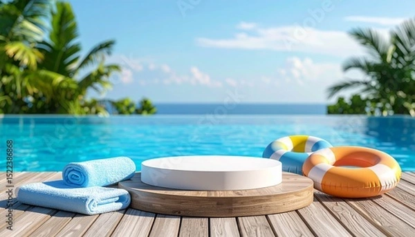 Fototapeta Poolside paradise with product display platform
