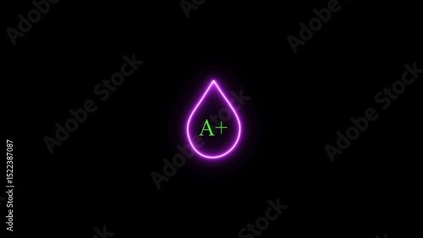 Obraz Neon blood group icon. Eight blood group drops appear on the screen, symbolizing the details of the blood group.
