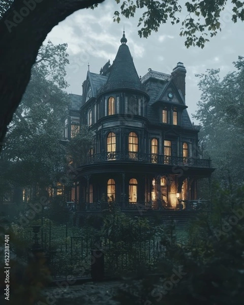 Fototapeta Twilight Victorian Mansion By Generated AI