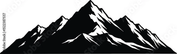 Obraz Black and white illustration of a majestic mountain range depicting rugged terrain and snowcapped peaks