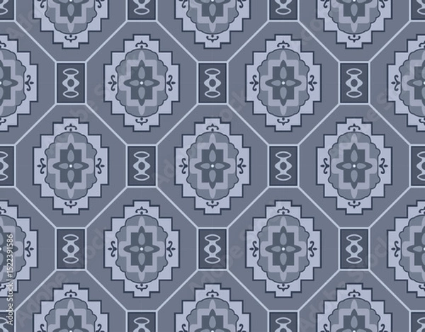 Fototapeta Japanese Flower Octagon Mosaic Vector Seamless Pattern