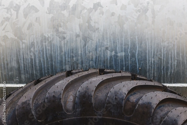 Fototapeta Closeup of agricultural tractor tire, farming vehicle tyre pattern