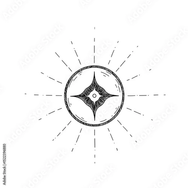 Fototapeta Vintage compass design with rays in black and white style  