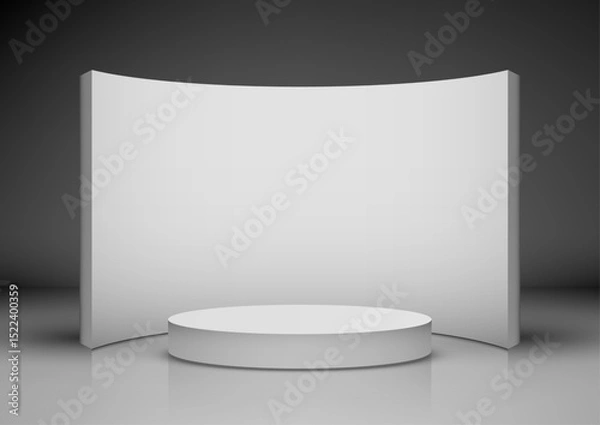 Fototapeta white curved backdrop with cylindrical podium modern 3d studio scene product display mockup showcase clean minimalist