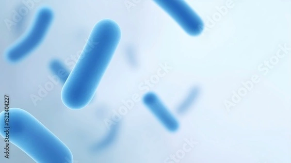 Fototapeta Abstract illustration of blue bacteria floating in a soft-focus background, showcasing microscopic life forms in a scientific and educational context with vibrant colors and smooth textures