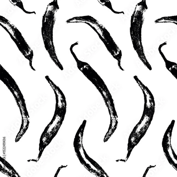 Fototapeta Vector seamless hand drawn chili pepper pattern. Spicy print for fabric, food packaging, kitchen textiles, and branding. Handmade style with textured brush effect.
