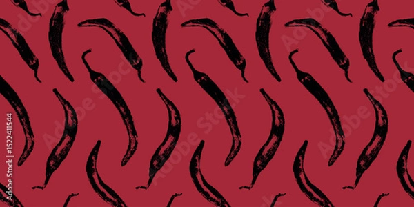 Fototapeta Vector seamless hand drawn chili pepper pattern. Spicy print for fabric, food packaging, kitchen textiles, and branding. Handmade style with textured brush effect.