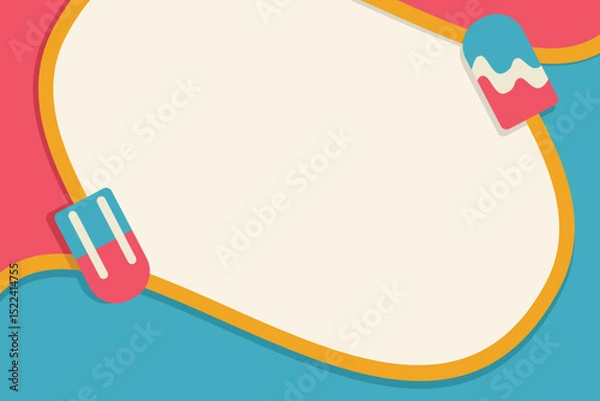 Fototapeta Colorful Ice Cream Background for Summer Design. Playful summer background with flat design ice cream elements. Perfect for party flyers, banners, and invitations.