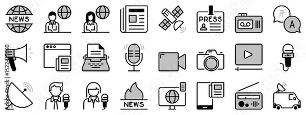 Fototapeta Icons in two tones about journalism and news.