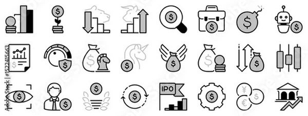 Fototapeta Icons in two tones about investment. Financial concept.