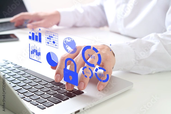 Fototapeta Cybersecurity Data Analytics on Laptop