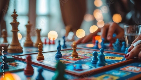 Obraz Close-up of a colorful board game with game pieces and vibrant surroundings, evoking a playful atmosphere
