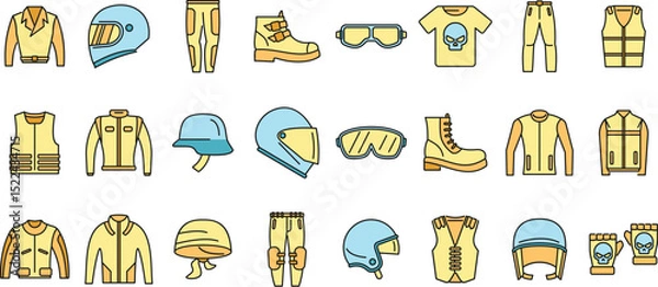 Fototapeta Set of various motorcycle apparel and accessories in vibrant colors