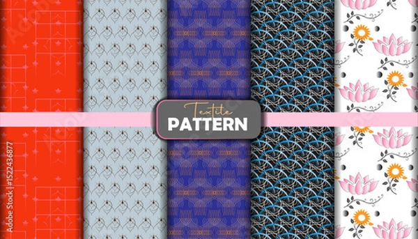 Obraz Seamless vector pattern set with floral and geometric vintage designs in pink for textile and wallpaper decoration
