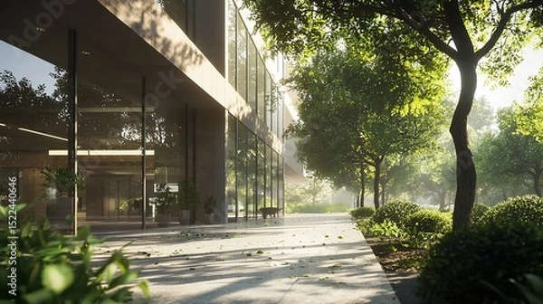 Obraz Modern Office Building with Green Trees