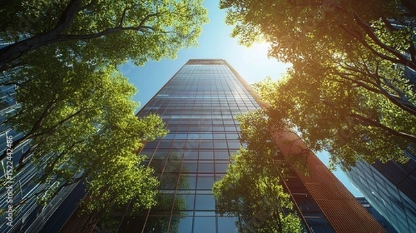 Obraz Modern Office Building with Green Trees