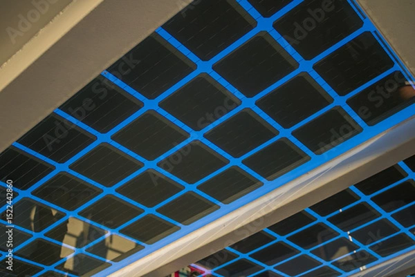 Fototapeta Solar panel on a river tram in the Dutch city of Deventer. Monocrystalline and Polycrystalline Solar Panels in yachting. High quality photo
