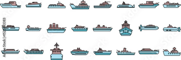 Fototapeta Diverse warships and naval vessels safeguarding maritime borders, ensuring national security and projecting power in the vast ocean