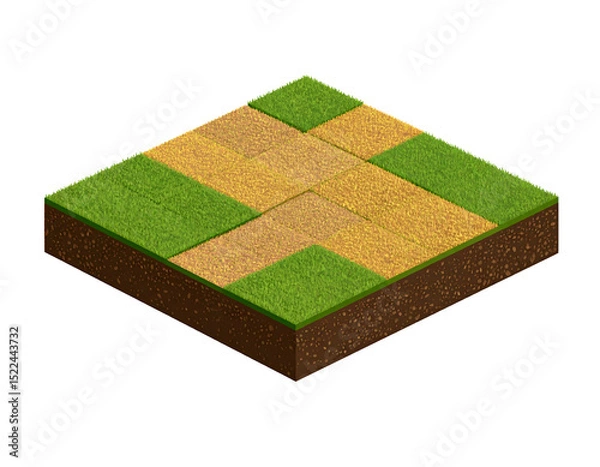 Obraz Isometric view of a grassy field with intersecting dirt paths