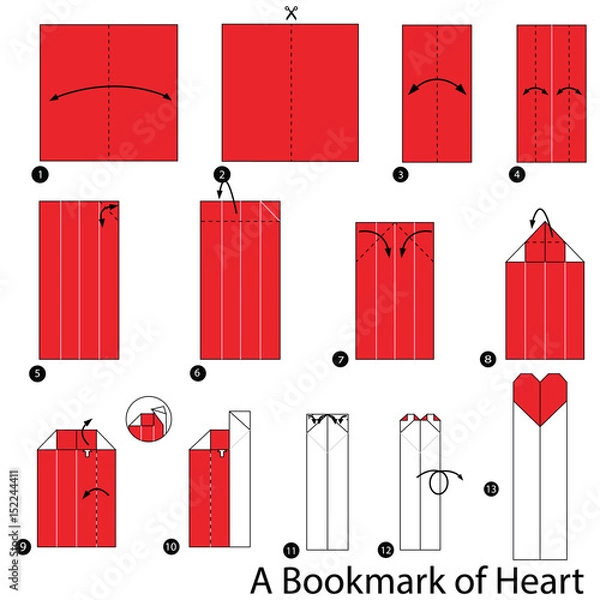 Obraz step by step instructions how to make origami A Bookmark of Heart