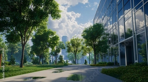 Obraz Modern Office Building with Green Trees