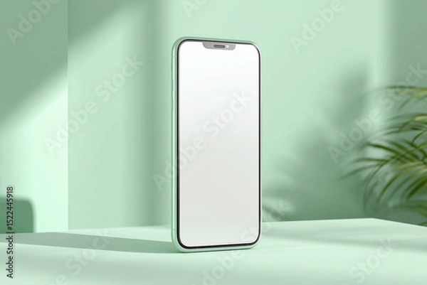 Fototapeta A sleek smartphone mockup showcases a bright display, perfect for app presentations or website designs. It's a contemporary representation of technology.