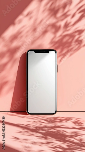 Fototapeta A stylish smartphone elegantly showcases a minimalist design, set against a backdrop of shadows, inviting to envision a world of modern technology.