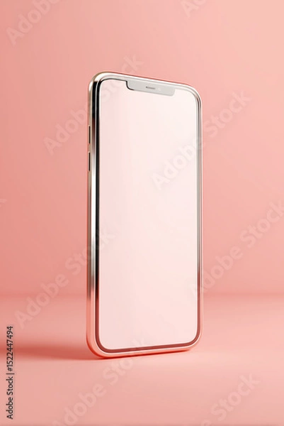 Fototapeta A sleek, modern smartphone rests gracefully against a soft pastel backdrop, showcasing a pristine screen and stylish design.