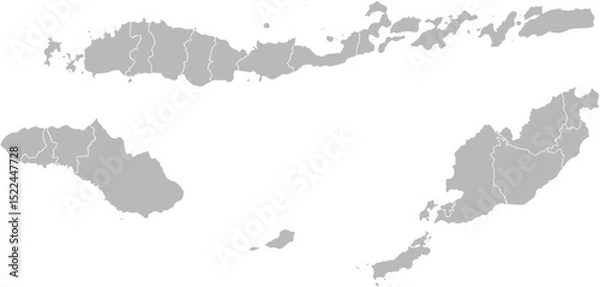 Obraz East Nusa Tenggara (Nusa Tenggara Timur), Indonesia – administrative vector map with city and regency boundaries (Web Mercator projection, PPT-compatible & fully editable)