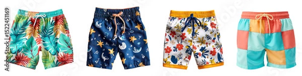 Fototapeta A collection of swim trunks for boys isolated on a transparent background