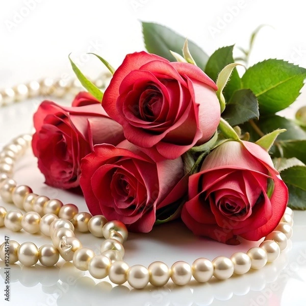 Fototapeta Rose petals on side view with ribbon tied