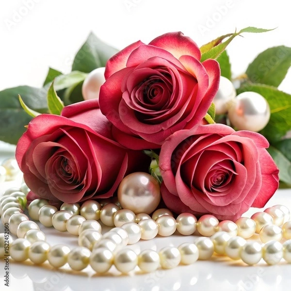 Fototapeta Rose petals on side view with ribbon tied