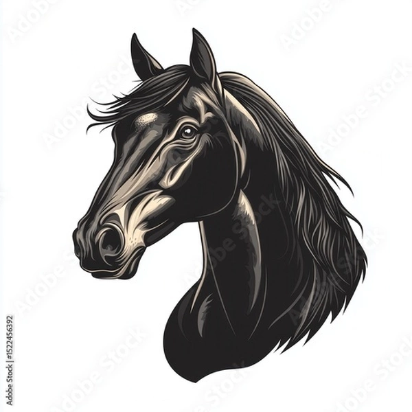 Fototapeta Majestic Black Horse Head Profile: Vector Illustration for Branding, Apparel, and Equestrian Designs