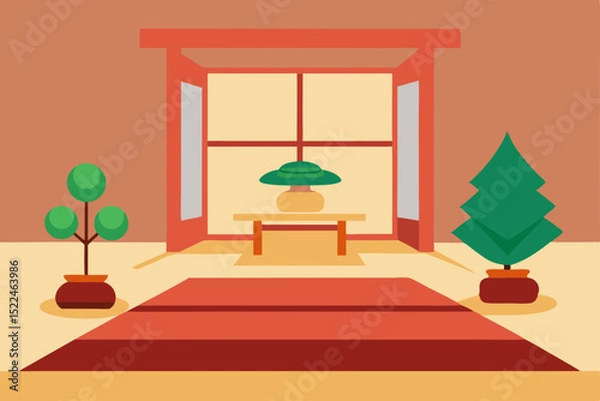 Obraz zen meditation room with tatami mats and bonsai