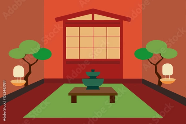 Obraz zen meditation room with tatami mats and bonsai