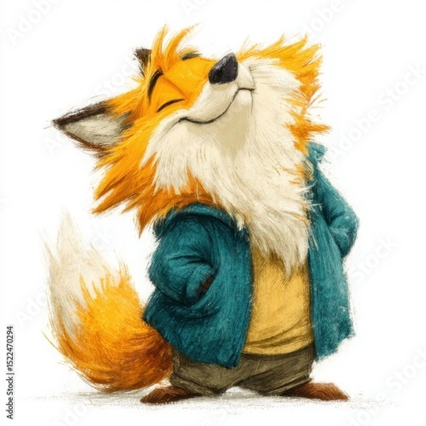 Fototapeta Fox stands confidently with lifted chin in a vibrant forest setting