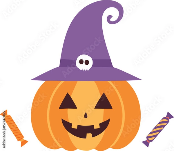 Obraz halloween pumpkin with witch hat