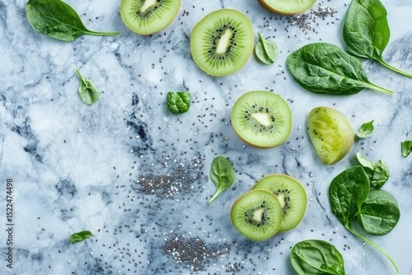 Obraz Kiwi and Spinach Flatlay