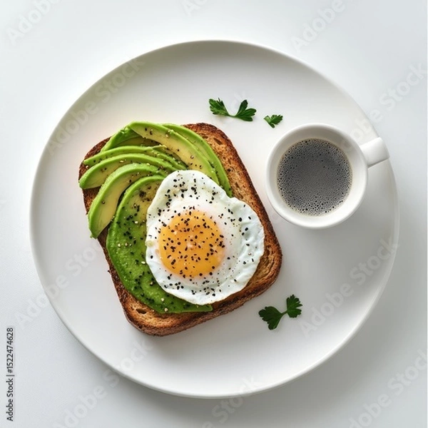 Obraz Avocado Toast with Egg and Coffee