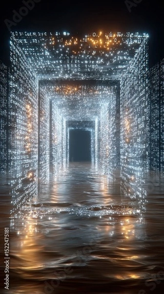 Fototapeta Youth-led environmental justice campaigns, Illuminated corridors created with glowing light patterns. Climate justice movements with activists demanding change, Visuals of global climate activism